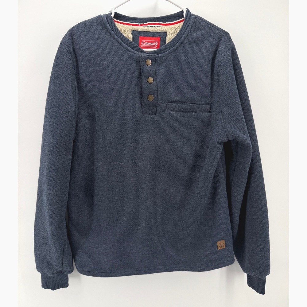 Coleman Henley Sherpa Lined Shirt Men S Blue Thermal Pullover Outdoor Camp Fish